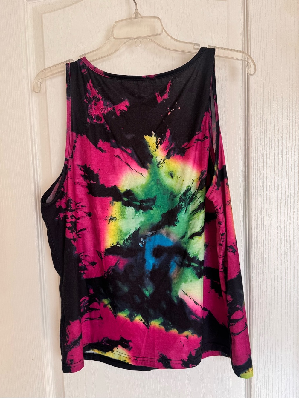 SHEIN Black Tie-Dye Tank with Pink, Green & Blue Splash